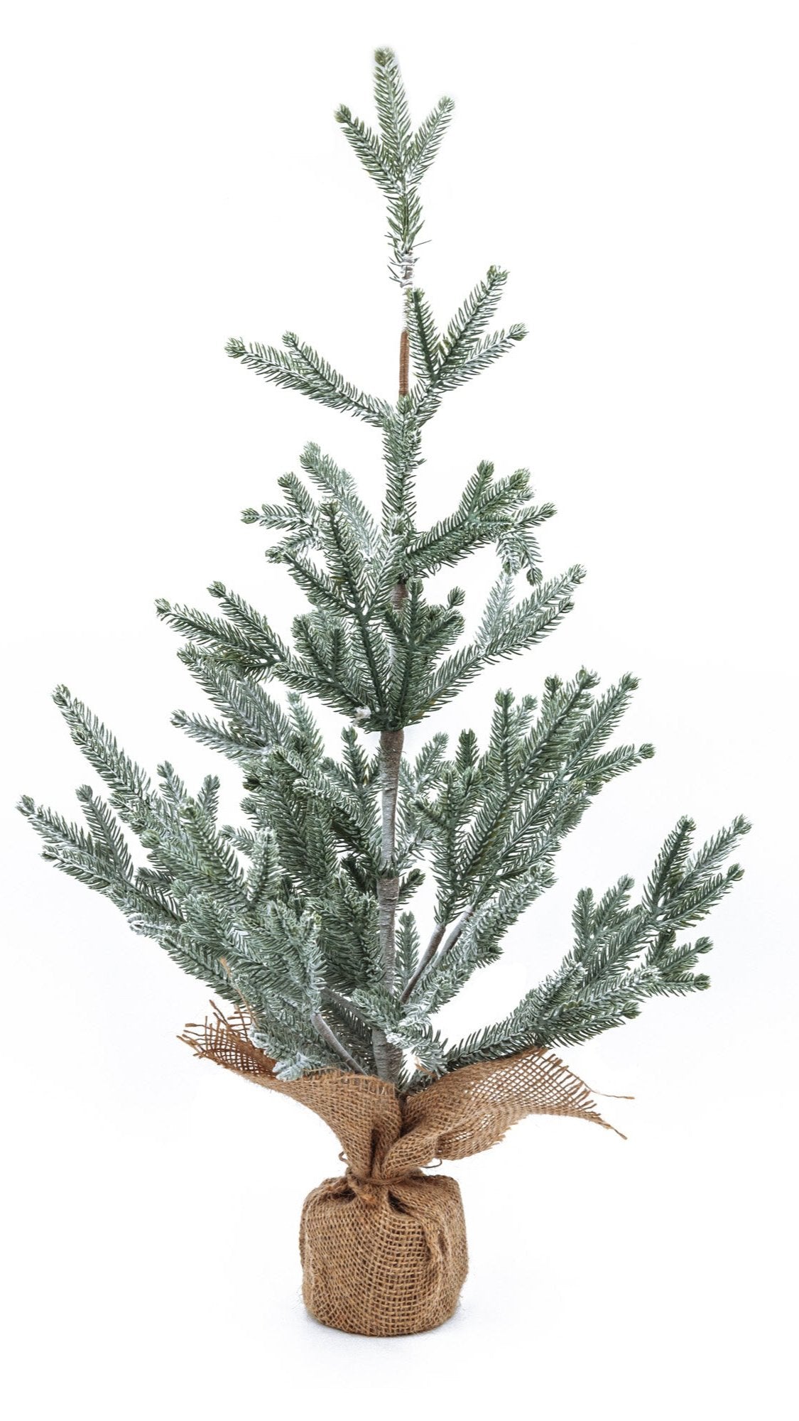 Christmas tree with jute base, snow finish
