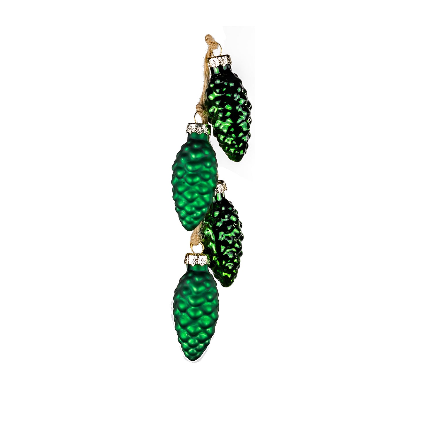 Christmas pinecones on rope, 4 pcs - Green