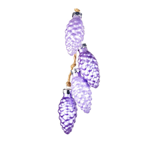 Christmas pinecones on rope, 4 pcs - Purple