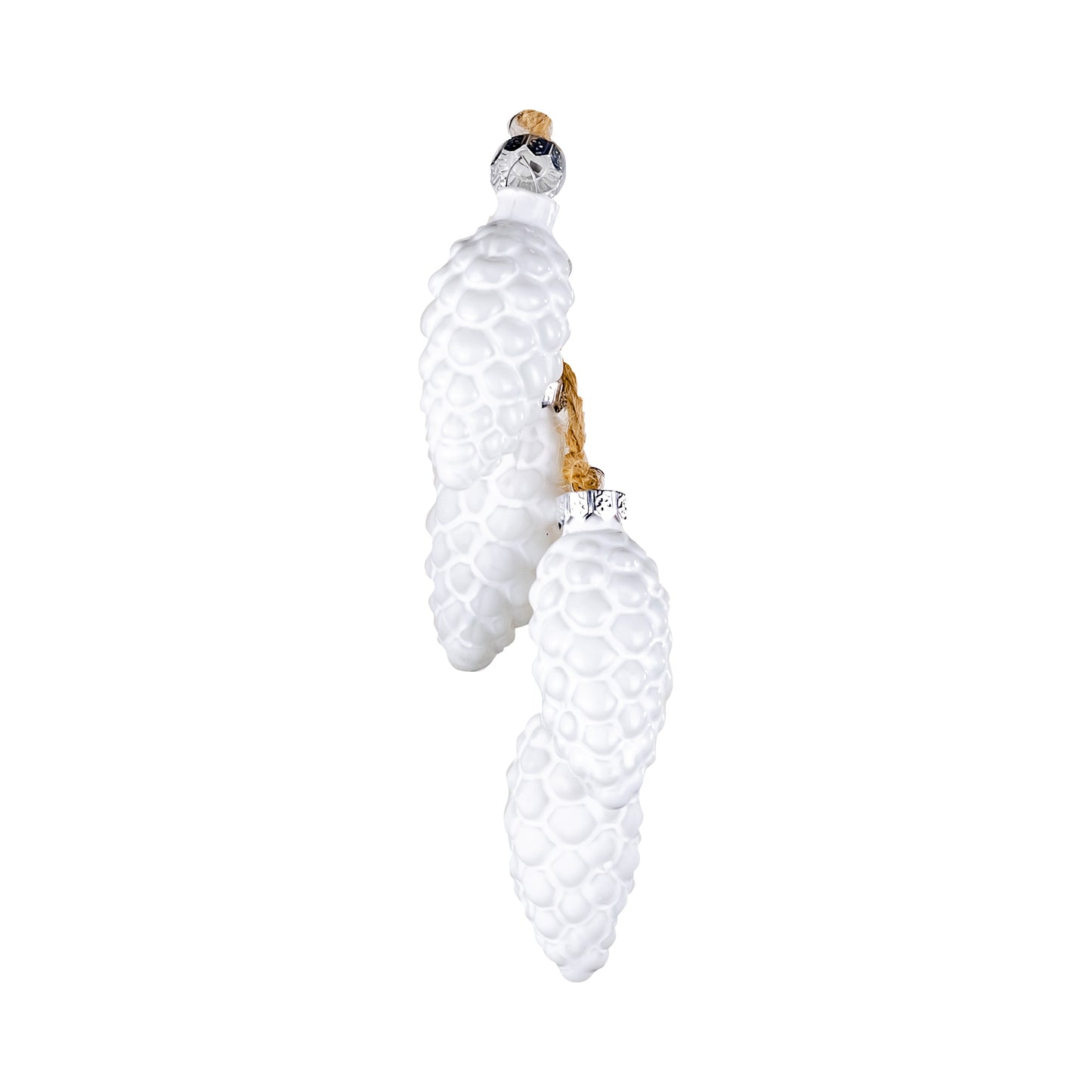 Christmas pinecones on rope, 4 pcs - White