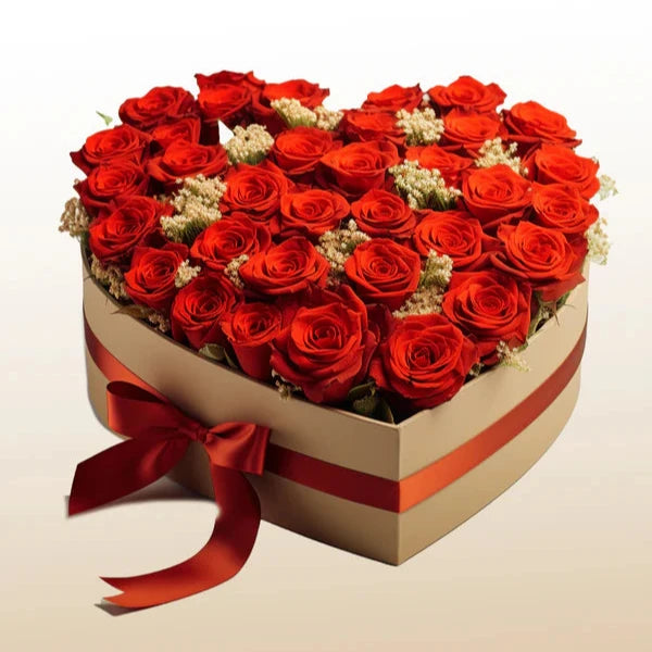 Premium Red Roses - Heart Hatbox Large