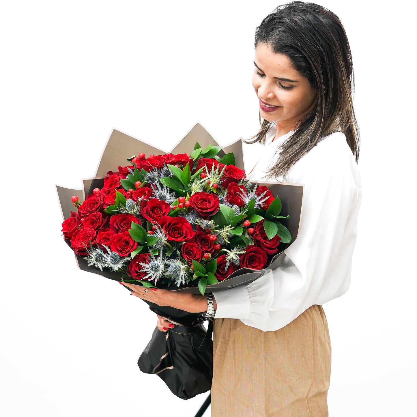 Red Roses Bouquet with Cake options