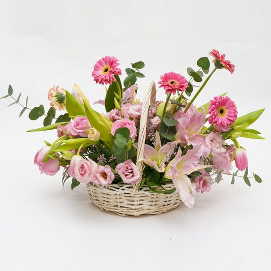 Pink Roses and Daisies - Basket