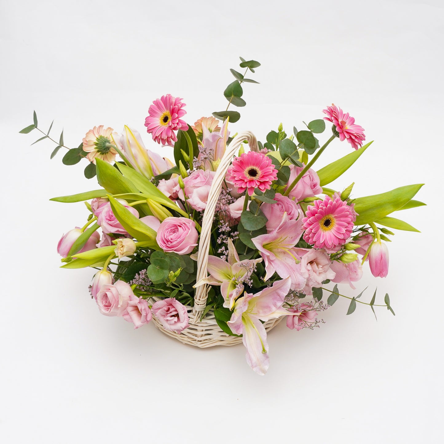 Pink Roses and Daisies - Basket