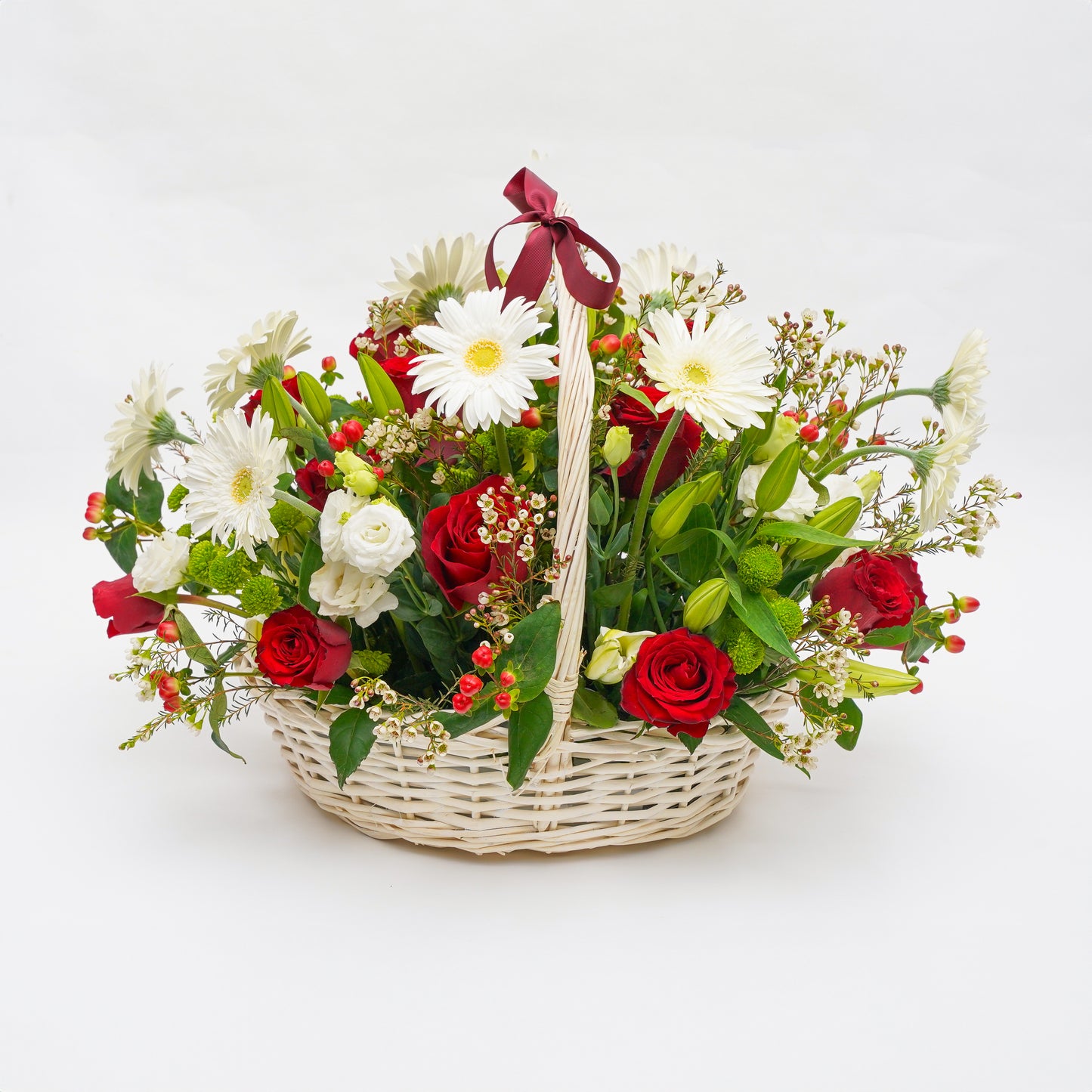 Red Roses and Daisies - Basket