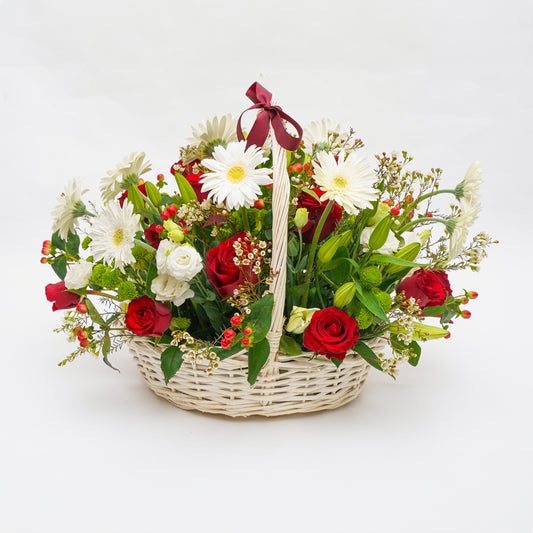 Red Roses and Daisies - Basket