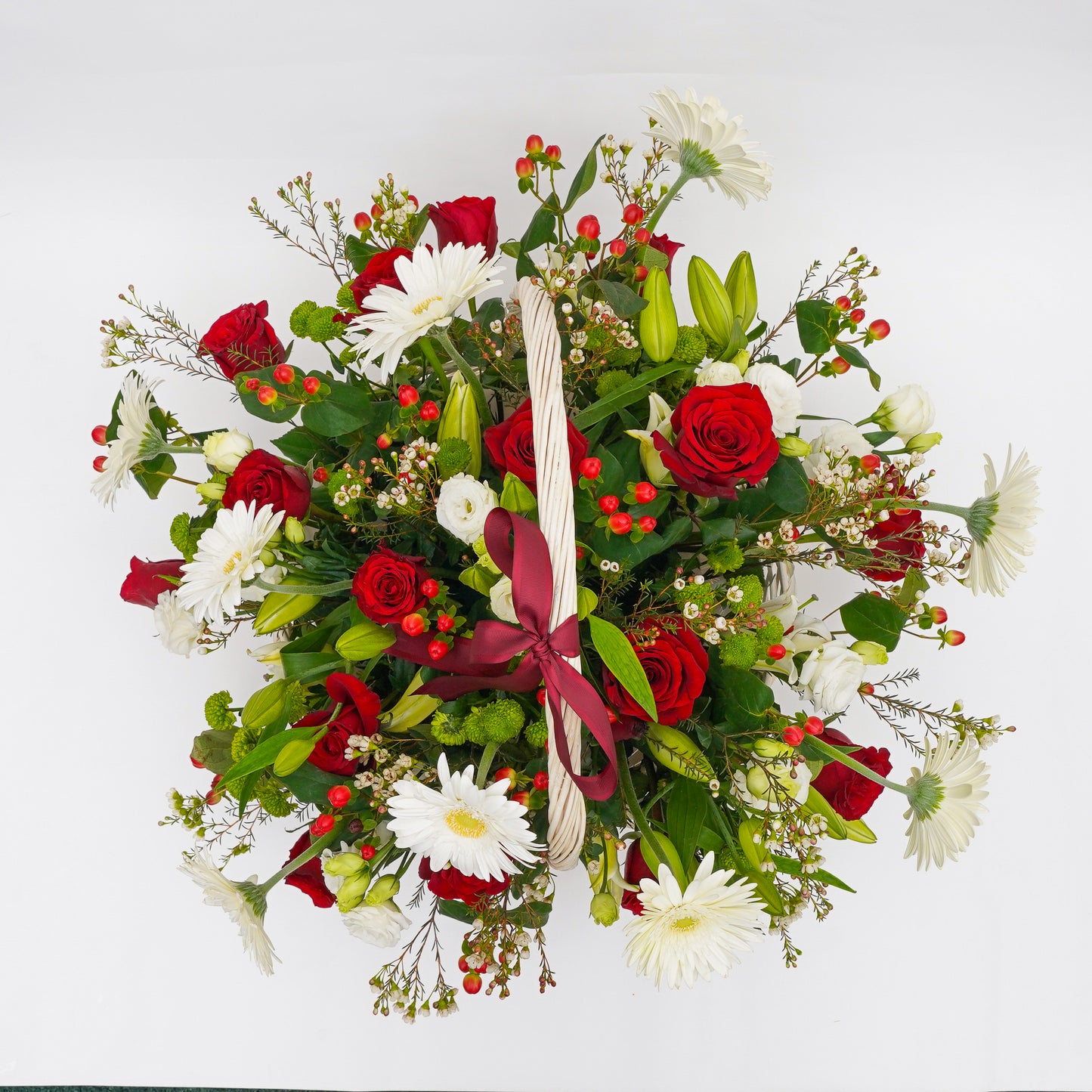 Red Roses and Daisies - Basket