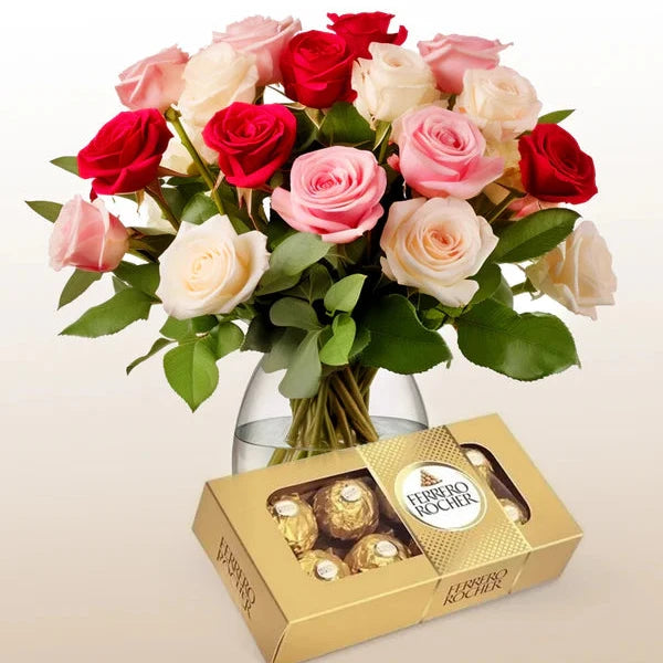 Combo with Mixed Roses Bouquet & Chocolate