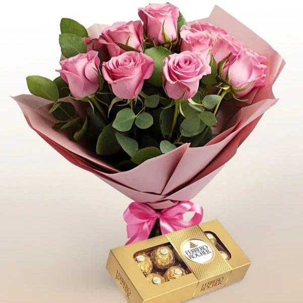 Combo with Pink Roses Bouquet & Chocolate