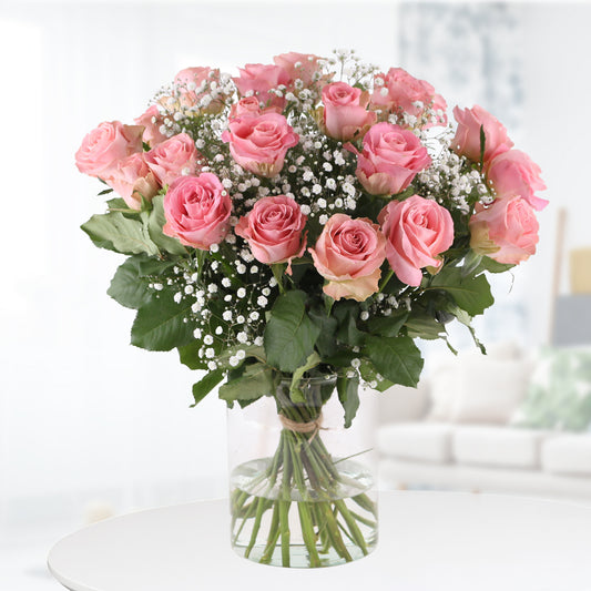 Premium Pink Roses with Gypsophila