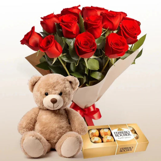 Combo Bouquet with Teddy & Chocolate