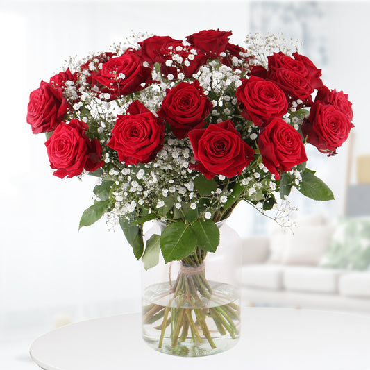 Premium Red Roses with Gypsophila