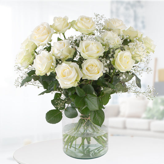 Premium White Roses with Gypsophila